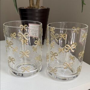 Cupcakes & Cashmere Gold Bow acrylic Tumblers Set of 2 BPA free pool spring